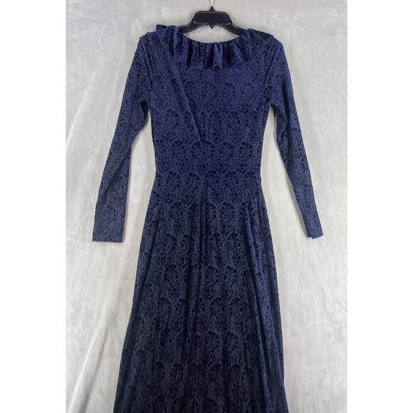 Anthropologie Velvet Ruched Maxi Dress Size Small Blue V-neck - Picture 6 of 11